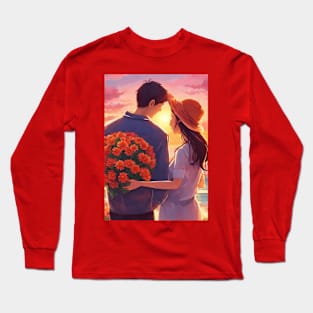 Romantic couple beach sunrise Long Sleeve T-Shirt